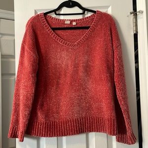 Pink chenille v neck sweater